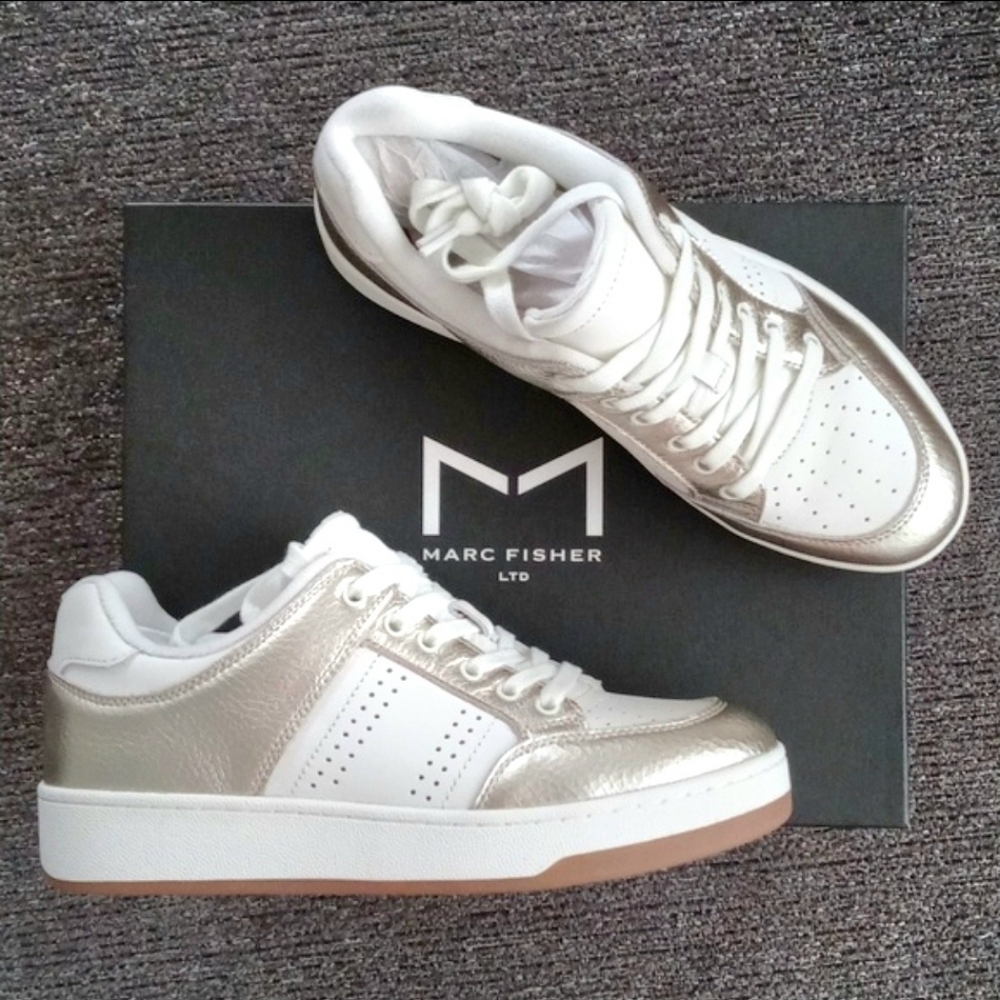 🆕️ 🌞Marc Fisher🌞 - "Flynnt" Ivory/Gold Metallic Leather Sneaker